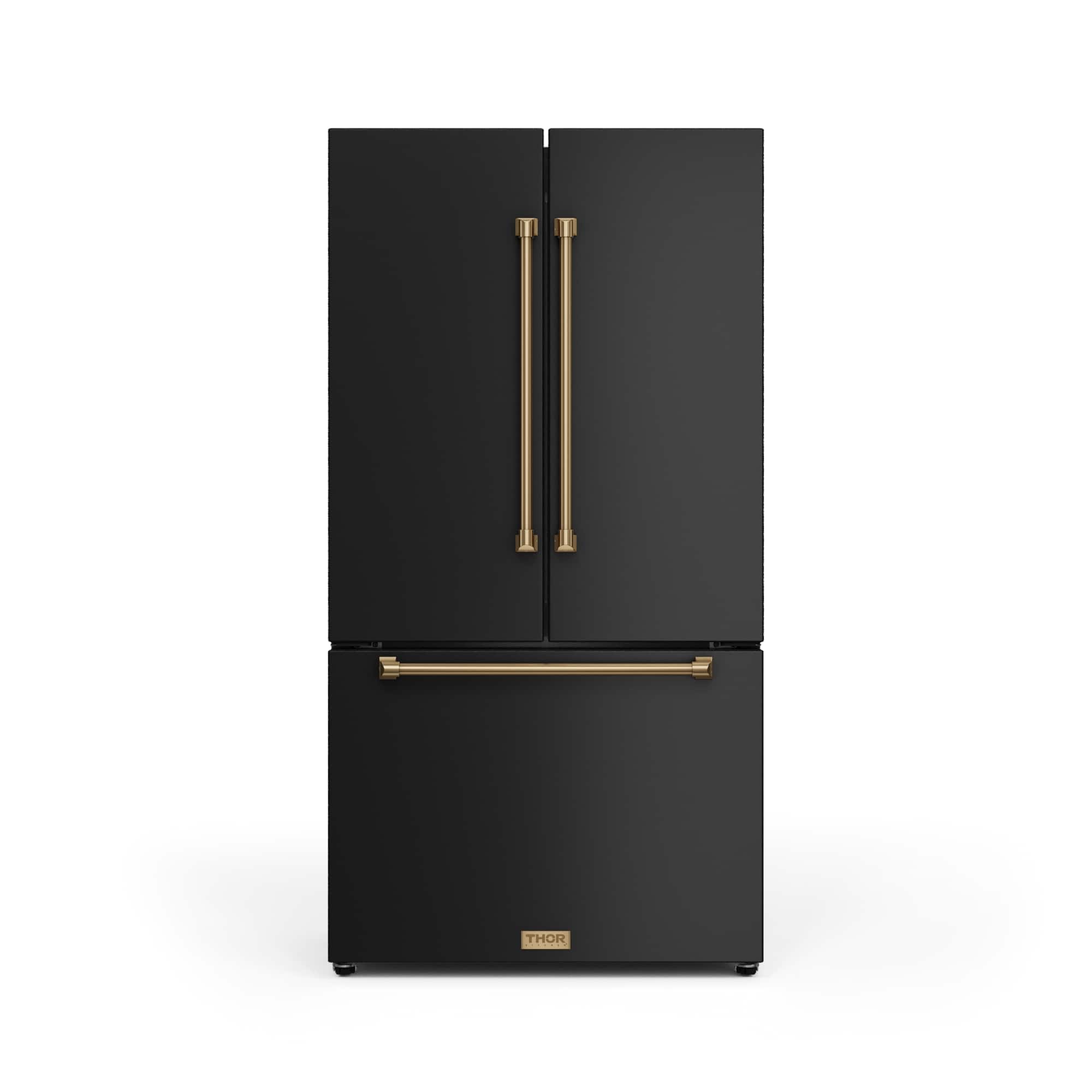 Front. Thor Kitchen - Gordon Ramsay Series by Thor Kitchen 20.3 Cu. Ft. Counter Depth Refrigerator with Bronze Hardware - Black.