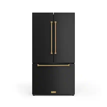 Front. Thor Kitchen - Gordon Ramsay Series by Thor Kitchen 20.3 Cu. Ft. Counter Depth Refrigerator with Bronze Hardware - Black.