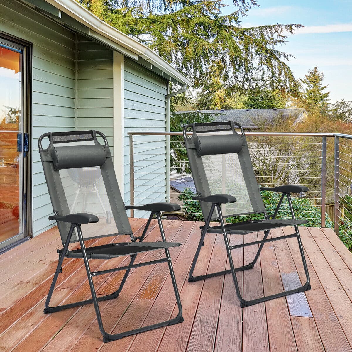Gymax - 2PC Folding Chairs Adjustable Reclining Chairs with Headrest Patio Garden Grey - Gray price history on PriceWatchPro