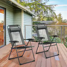Gymax - 2PC Folding Chairs Adjustable Reclining Chairs with Headrest Patio Garden Grey - Gray