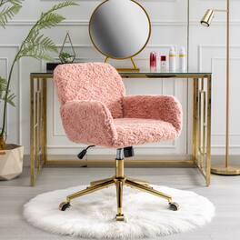 Z-Edge - Modern Home Office Desk Chair with Golden Metal Base, Adjustable Height, 360 Degree Swivel, Smooth-Rolling Wheels - Pink