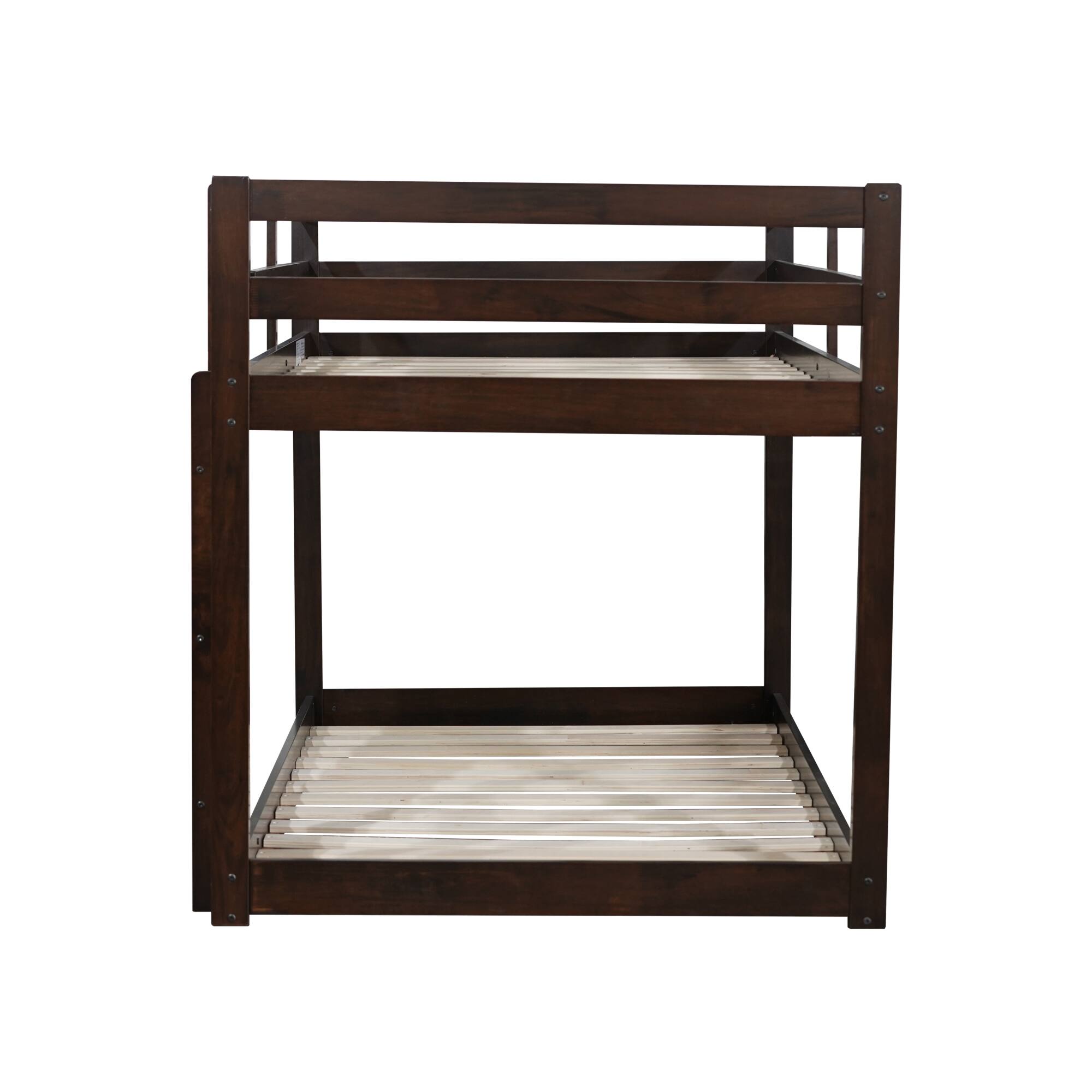 Alt View 5. GOODSILO - Solid Wood Twin Over Twin Floor Bunk Bed with Ladder and Strengthened Slats for Enhanced Stability - Espresso.