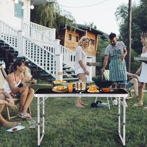 Alt View 8. Winado - 4FT Portable Folding Table with Carrying Handle, Adjustable Height Lightweight for Indoor Outdoor Picnic Camping Party - Black.