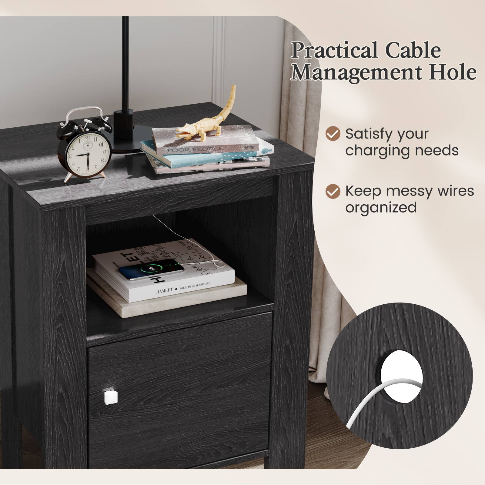 Practical Cable Management Hole

- Satisfy your charging needs
- Keep messy wires organized