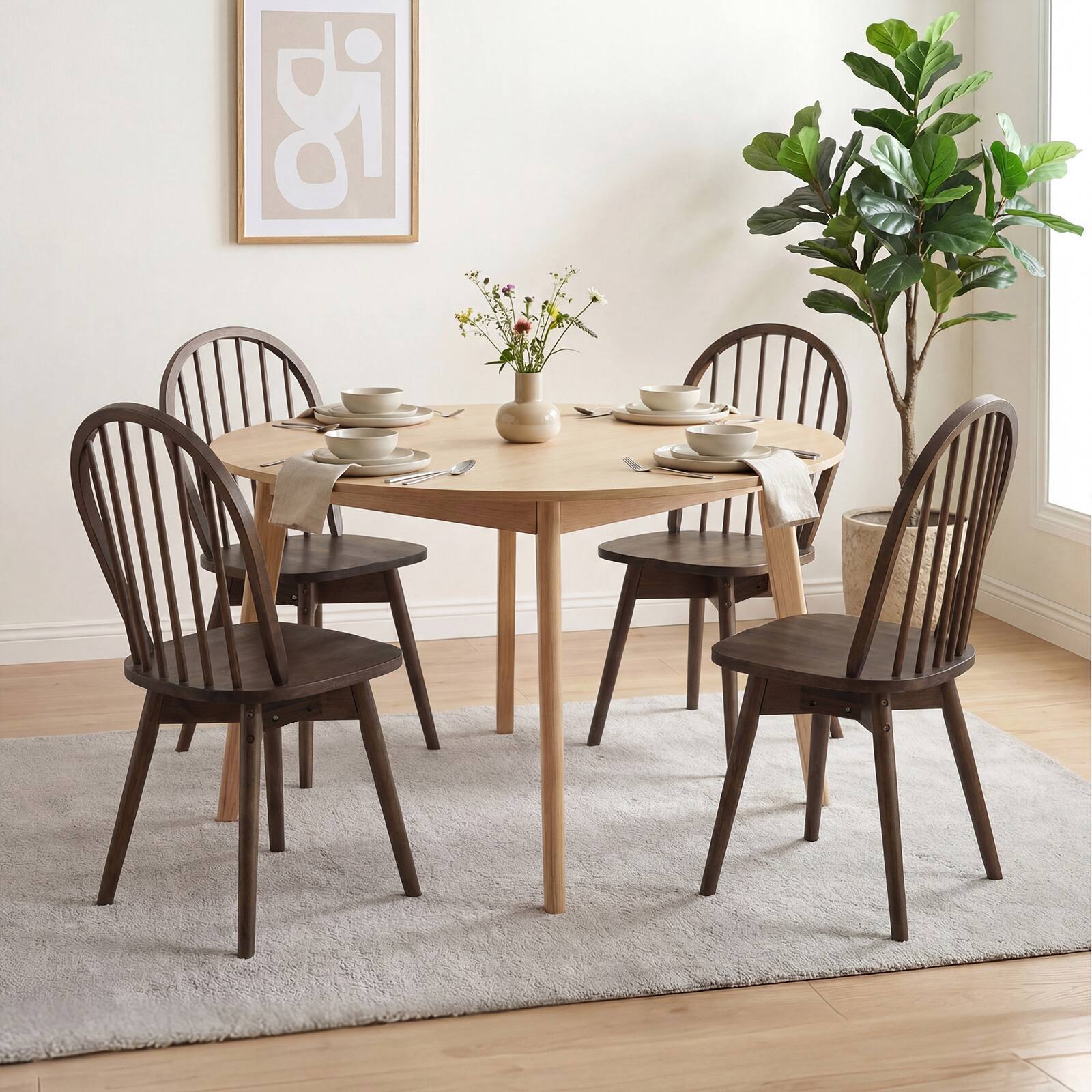 Alt View 3. Costway - Costway Swivel Dining Chairs Set of 4, Farmhouse Spindle Kitchen Chairs with Solid Rubber - Walnut.