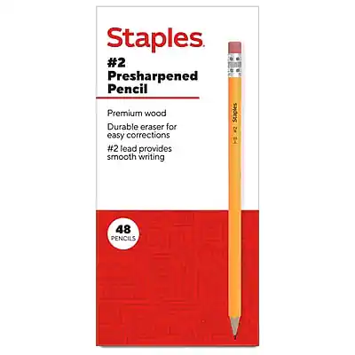 Staples
#2 Presharpened Pencil
Premium wood
Durable eraser for easy corrections
#2 lead provides smooth writing
48 PENCILS