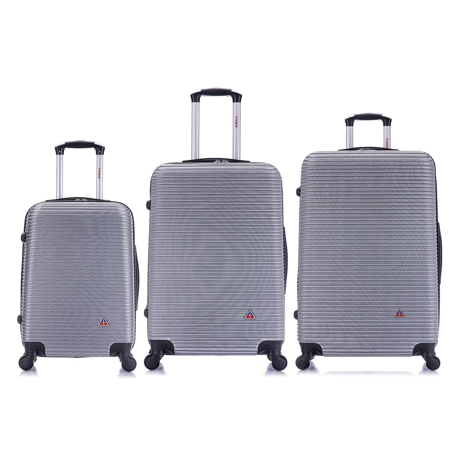 Angle. InUSA - Royal lightweight hardside Spinner 3 Piece Luggage Set 20"/24"/28" - SILVER.