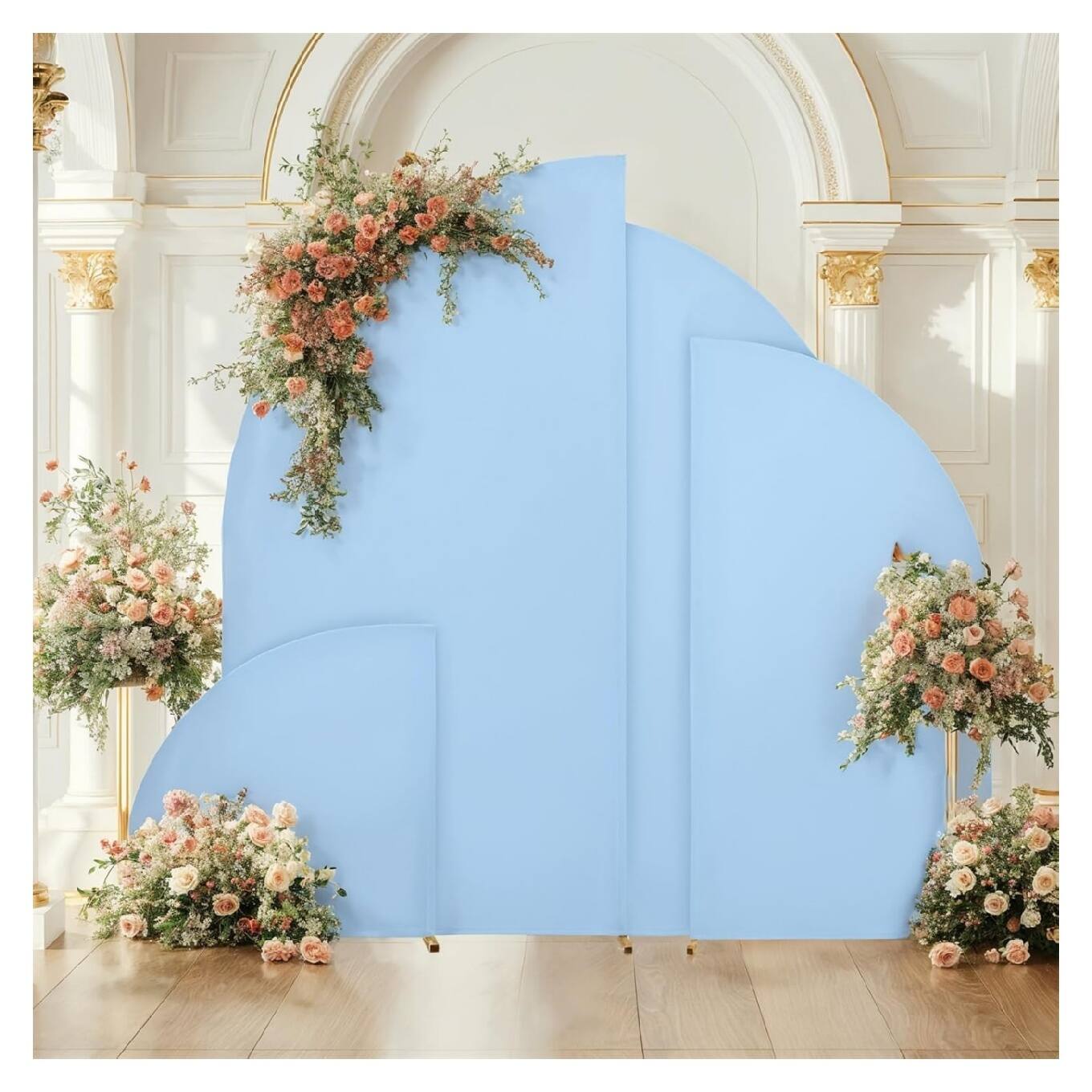 Angle. GARVEE - 6 ft Wedding Arch Cover,Spandex Fitted Arch Covers,Round Top Chiara Arch Backdrop Cover - BLUE.
