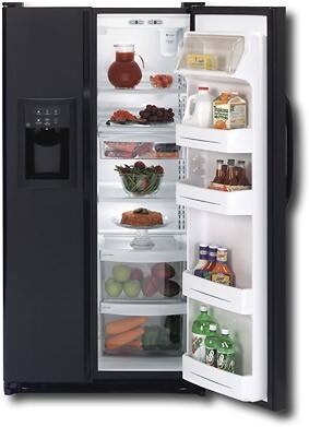 Front Standard. GE - 21.9 Cu. Ft. Side-by-Side Refrigerator - Black on black (Special Order).