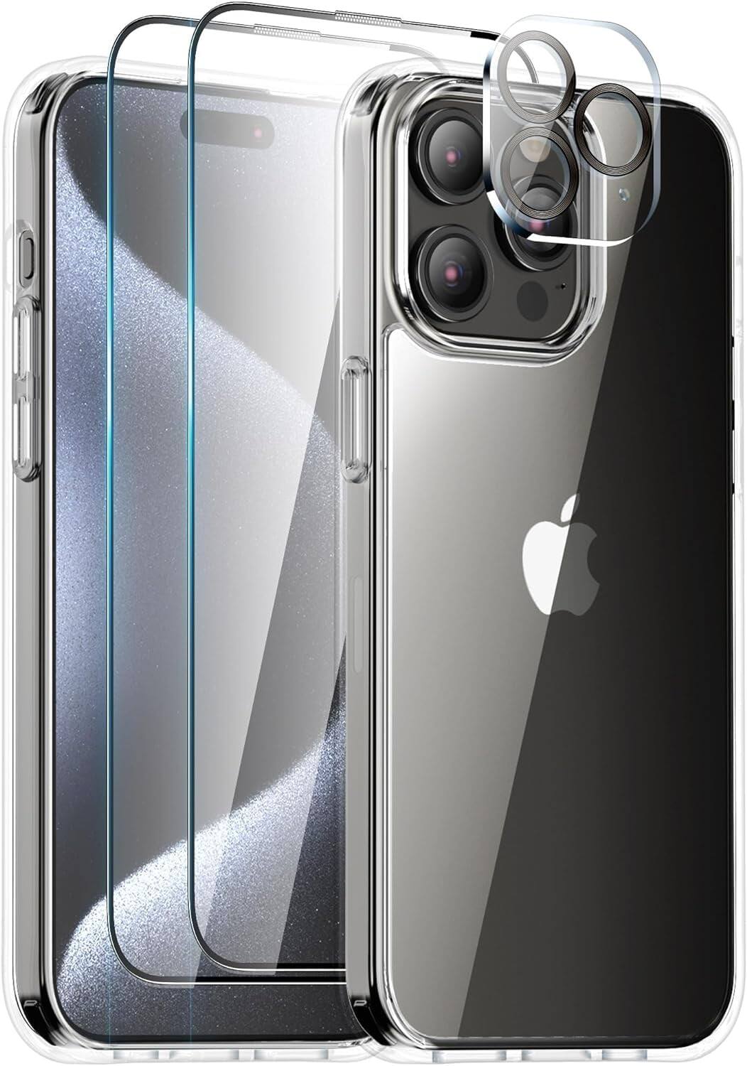 Front. Entronix - Entronix Comprehensive Protection Bundle for iPhone 15 Pro - Clear Case, Screen Protectors, and Camera Lens Protector - Clear.