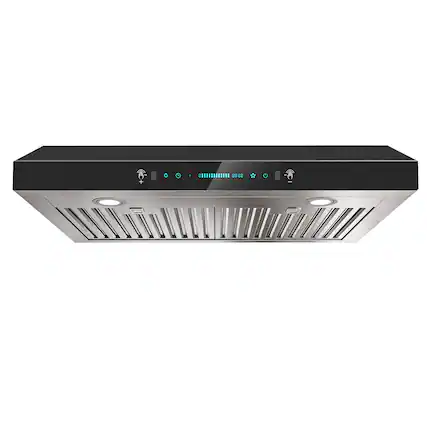 Front. Onefly - 30 inches - Ducted - Under Cabinet Range Hood - Black Tempered Glass.