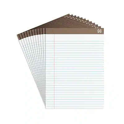 Front. TRU RED - Notepads, 8.5" x 11.75", Wide Ruled, 50 Sheets/Pad, Dozen Pads/Pack - White.
