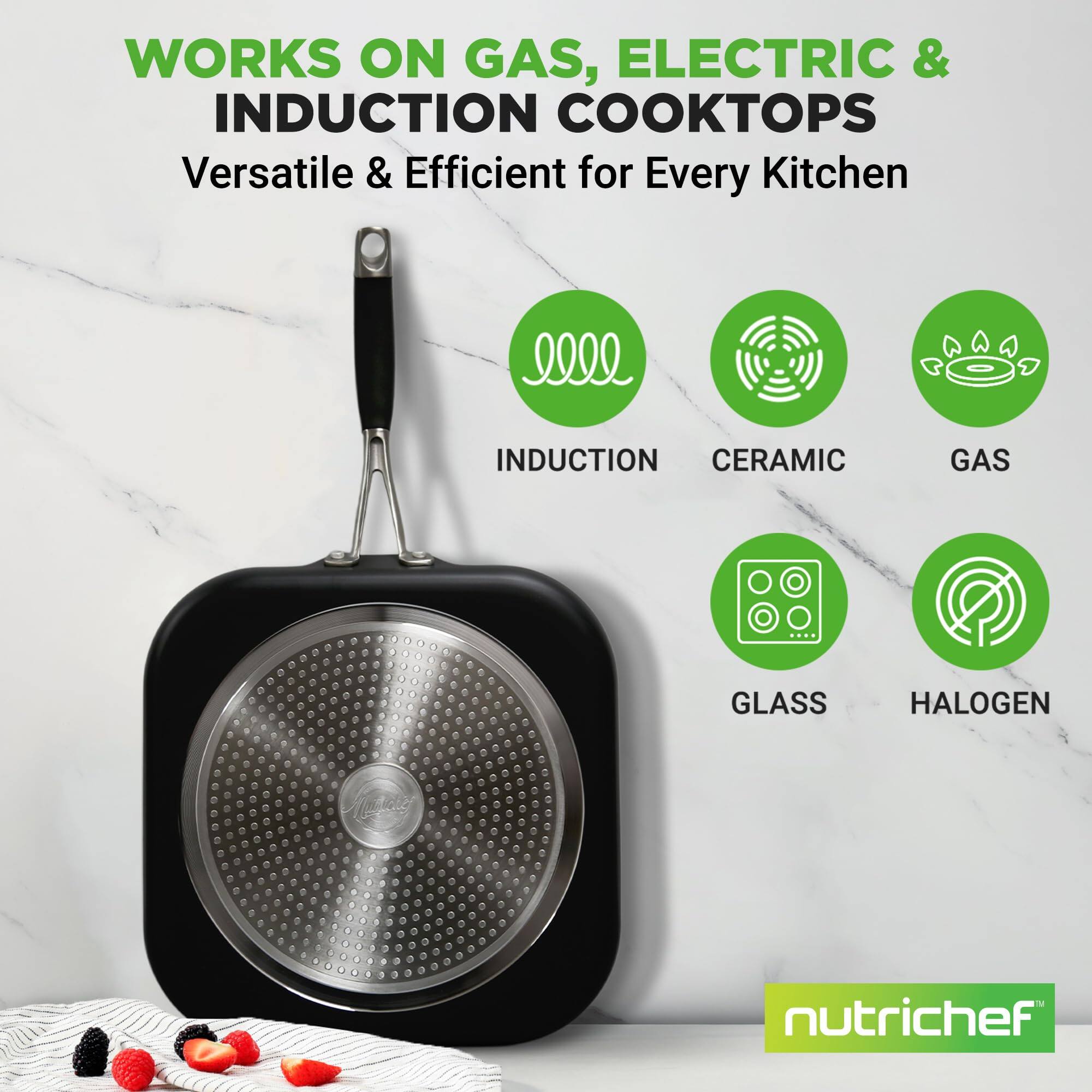 WORKS ON GAS, ELECTRIC & INDUCTION COOKTOPS  
Versatile & Efficient for Every Kitchen  

- INDUCTION  
- CERAMIC  
- GAS  
- GLASS  
- HALOGEN  

nutrichef