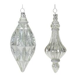 BreeBe - Glittered Glass Drop Ornament (Set of 12) - Silver