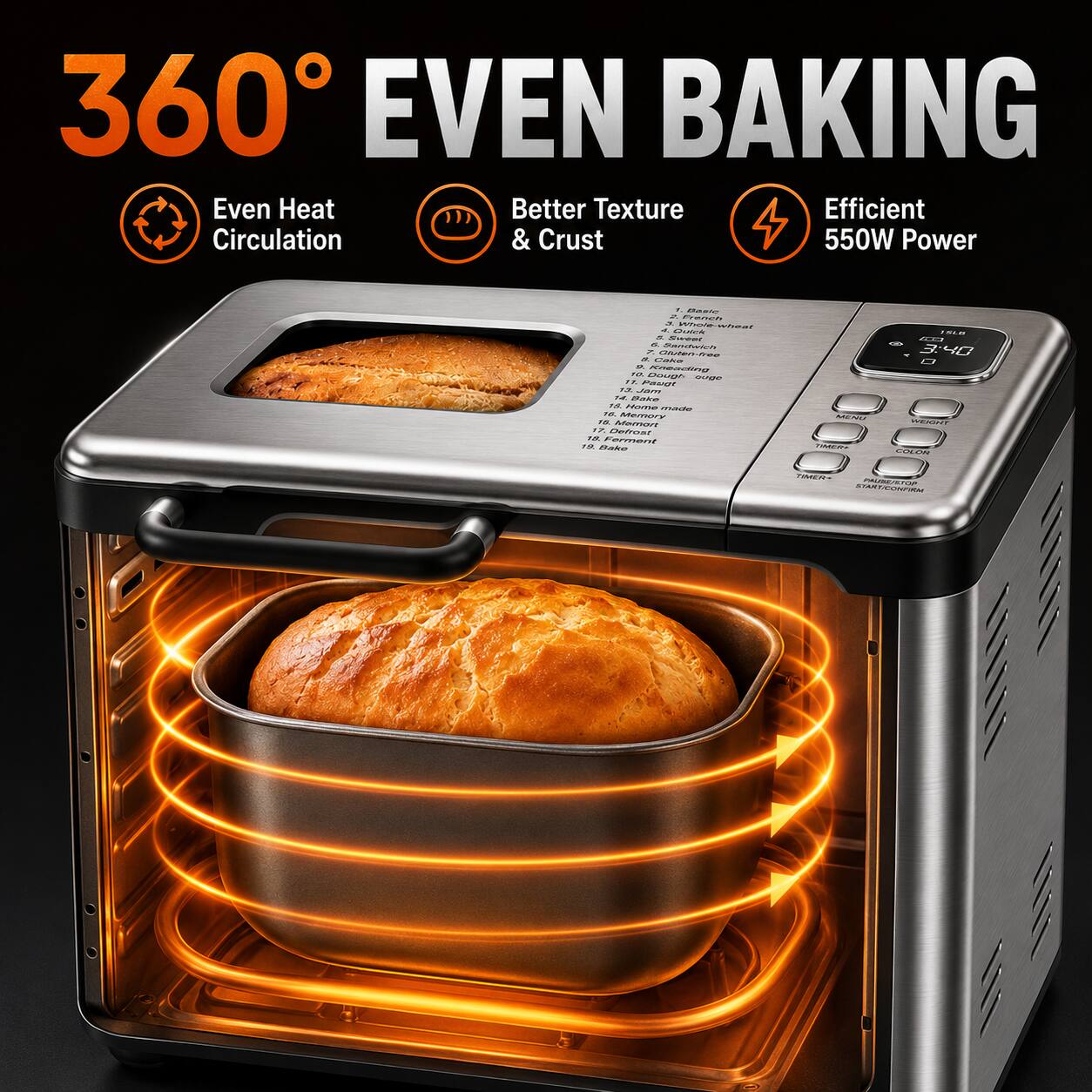 AMUMU 2LB Dough & Bread Maker Machine 17 in 1 Automatic Bread Machine ...