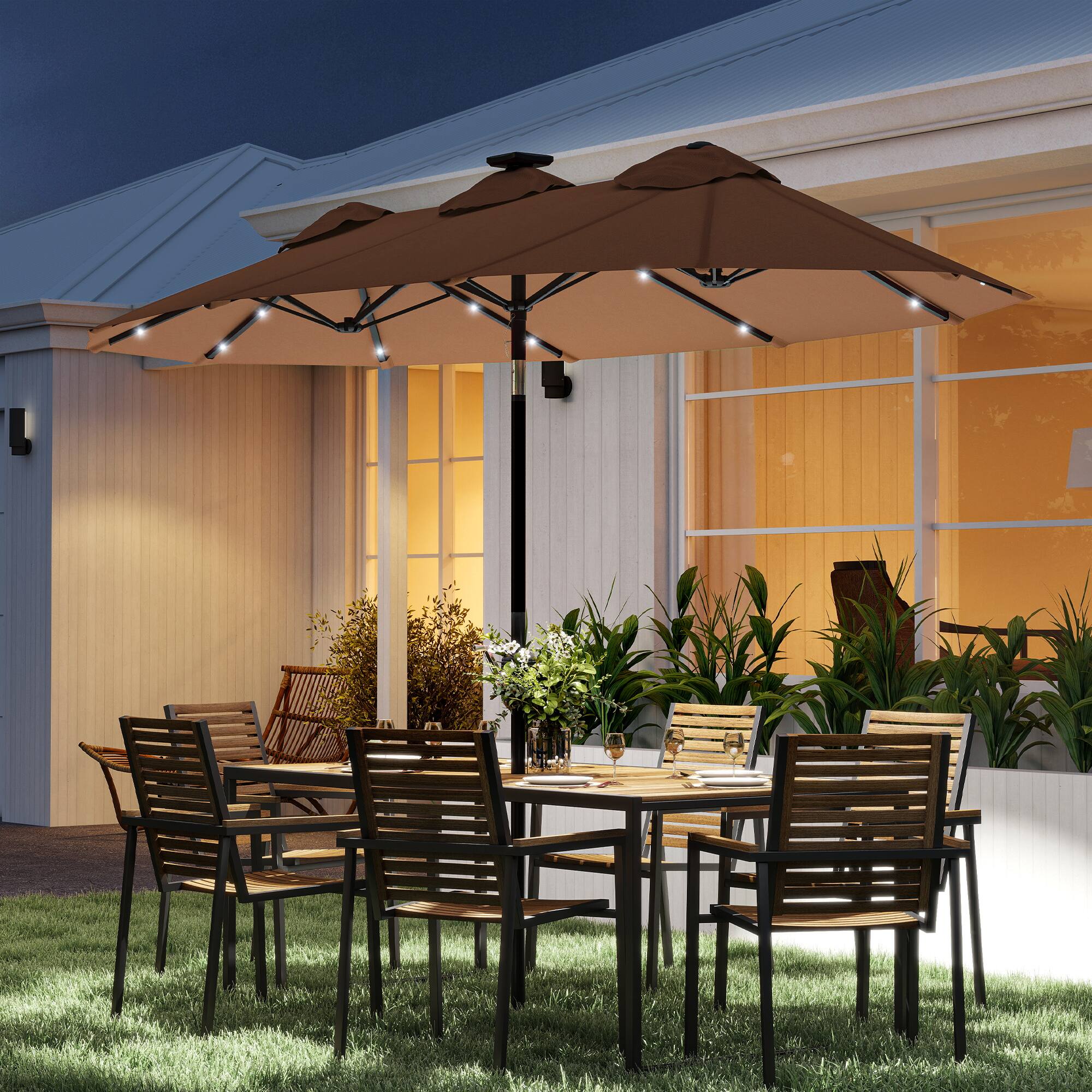 Alt View 1. Outsunny - Patio Umbrella, 9.7 ft. Outdoor Umbrella with 45-Degree Tilt and Crank - Coffee.