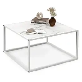 Costway - Coffee Table Modern Rectangular Coffee Table Metal Frame For Living Room - White