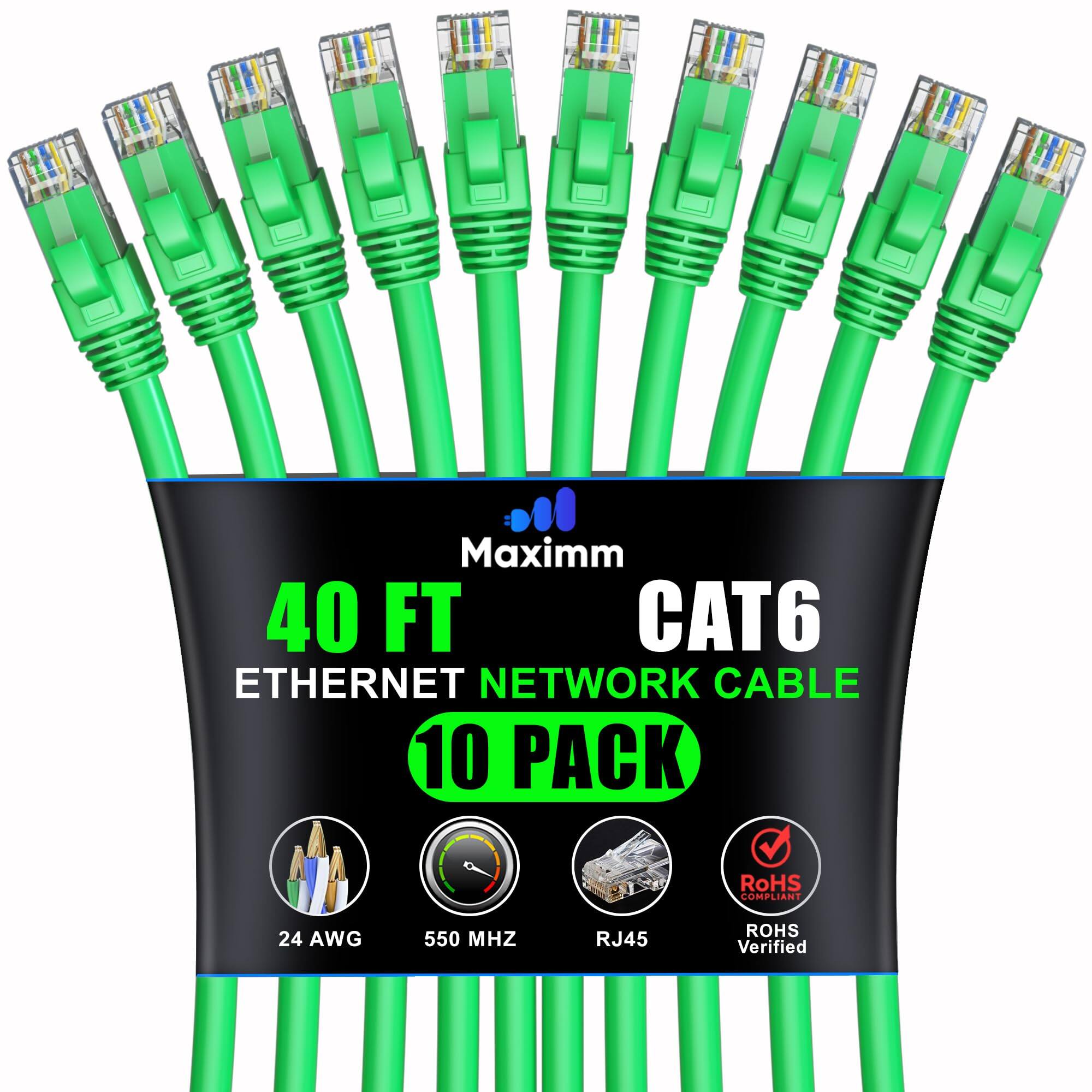 Maximm - Cat 6 Ethernet Cable 40 ft (10-Pack) - UTP, 10Gbps, 550MHz