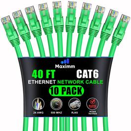 Maximm - Cat 6 Ethernet Cable 40 ft (10-Pack) - UTP, 10Gbps, 550MHz