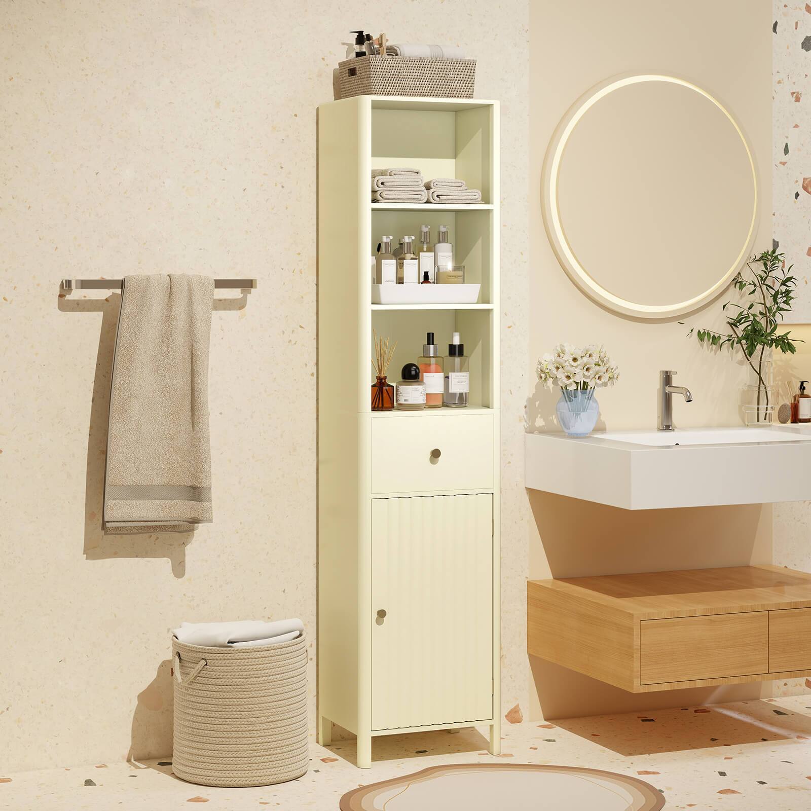 Alt View 1. Costway - Costway 67" Tall Bathroom Cabinet with 3 Open Shelves, 1 Drawer, Adjustable Interior Shelf - Off-white.
