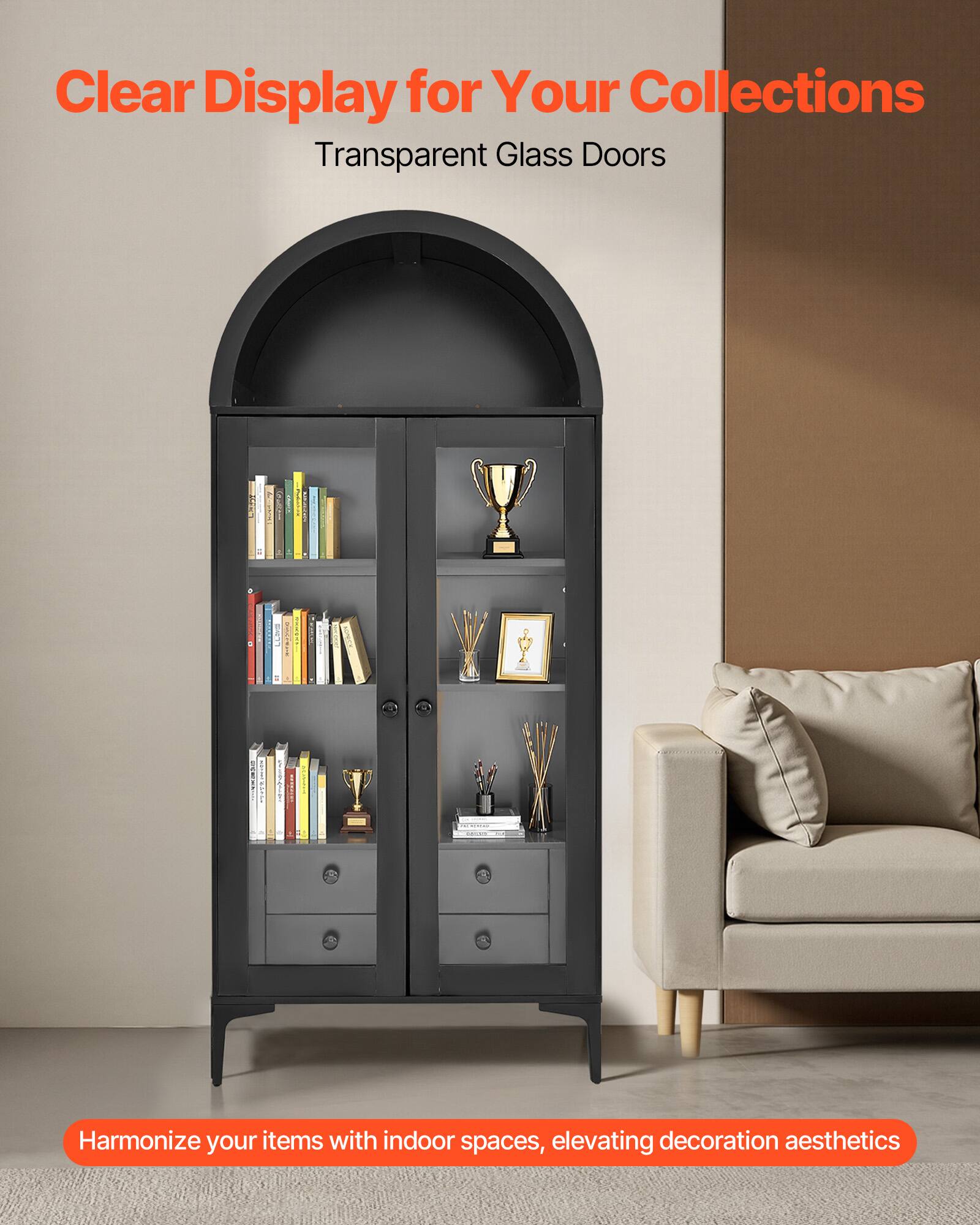 Clear Display for Your Collections  
Transparent Glass Doors  

Harmonize your items with indoor spaces, elevating decoration aesthetics