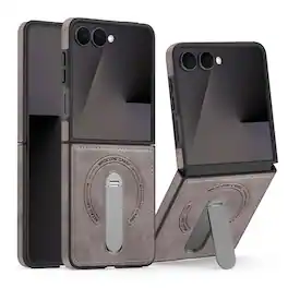 Dteck - Magnetic Case for Samsung Galaxy Z Flip8 Shockproof PU Leather Slim Kickstand Cover - Gray