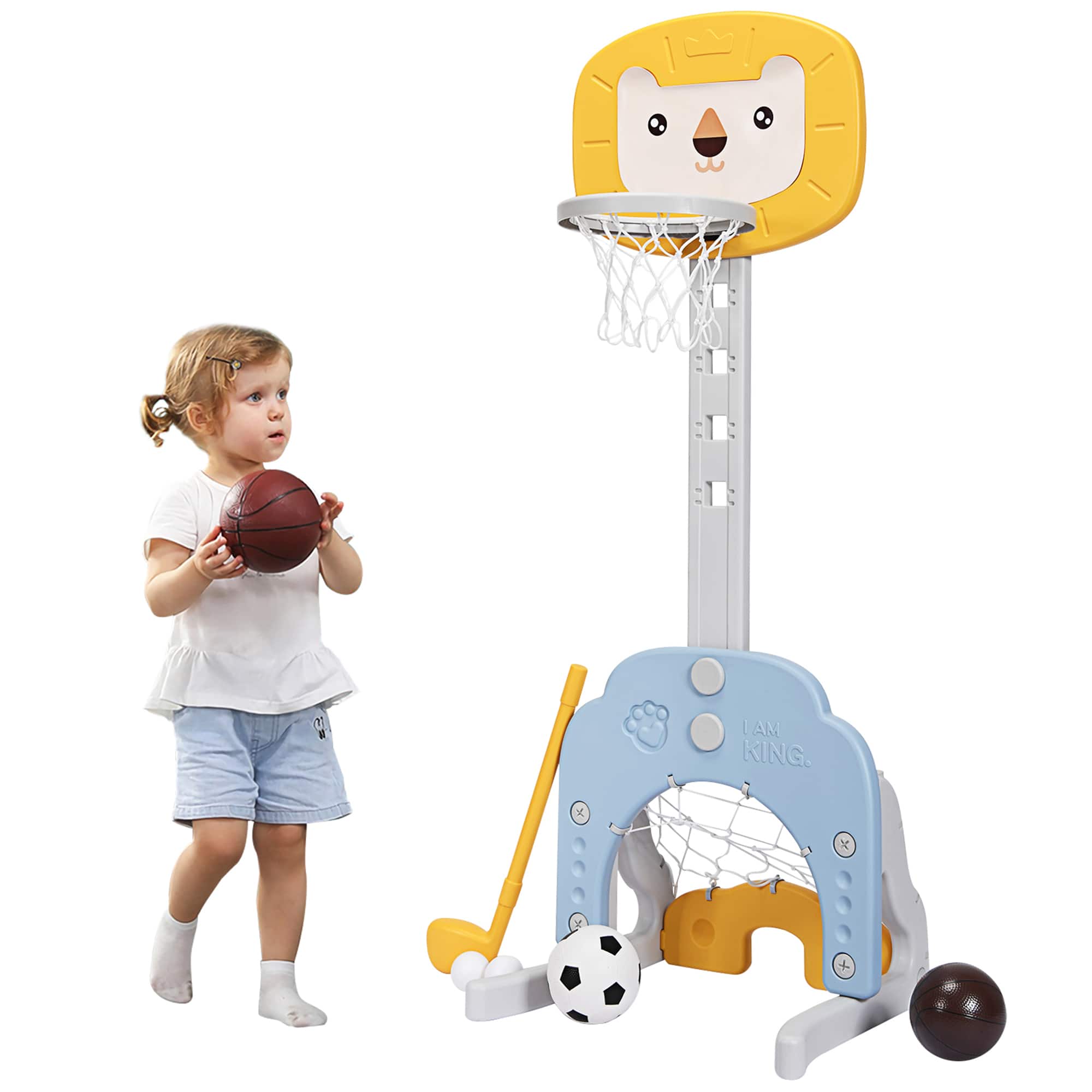 Front. Costway - Costway 3-in-1 Kids Basketball Hoop Set Adjustable Sports Activity Center w/Balls - Yellow.