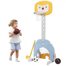 Costway - 3-in-1 Kids Basketball Hoop Set Adjustable Sports Activity Center w/Balls - Yellow