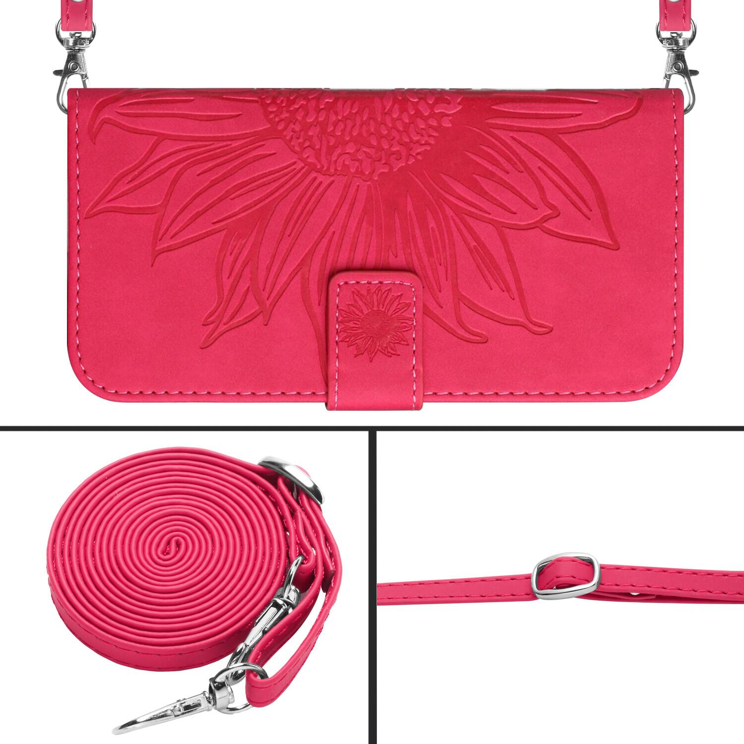 Alt View 2. Dteck - Sunflower Leather Wallet Case for Google Pixel 10a,Crossbody Strap Card Holder Stand Flip Cover,Shockproof Folio Case - Rose.
