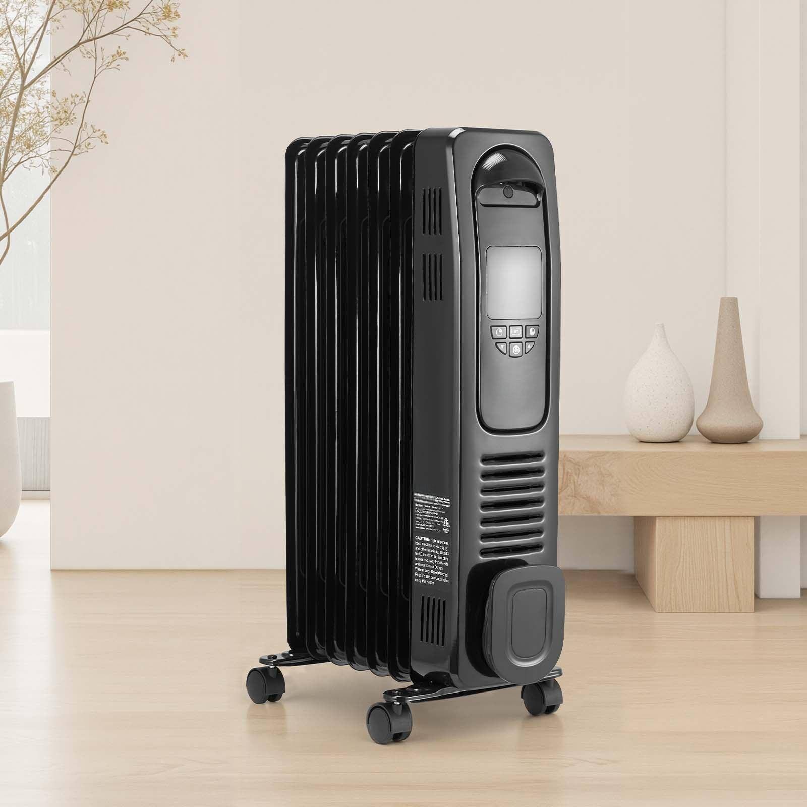 Alt View 1. Glintex - Electric Space Heaters 1500W Oil Filled Radiator LED Display 24H Timer Thermostat Remote Control Overheat Protection - Black.