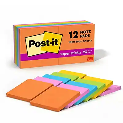 Post-it
12 PADS
1080 Total Sheets
super sticky 2X POWER
3M