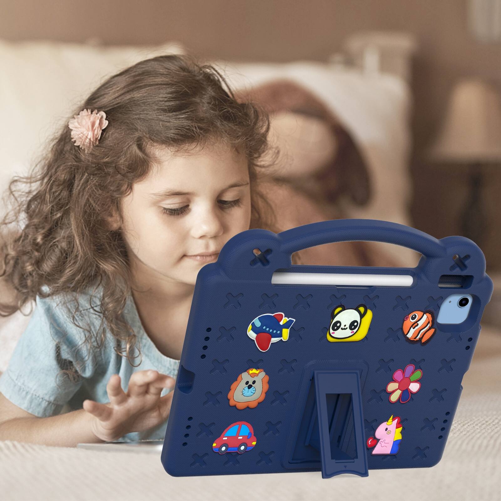 Alt View 3. UUCOVER - Kids Case for iPad (A16) 11-inch 2025 /iPad 10th Gen 10.9" 2022,Shockproof EVA Case Handle Adjustable Stand Cover - Navyblue.