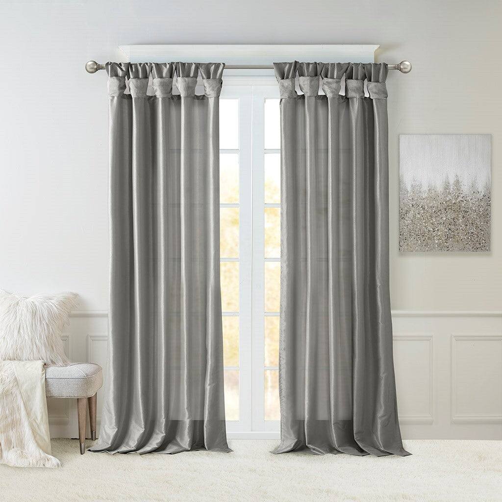 Angle. BreeBe - Twist Tab Lined Window Curtain Panel Charcoal 50x108' - Charcoal.