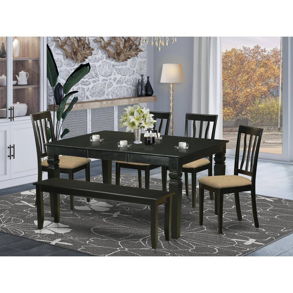Left. East West Furniture - WEAN6D-BLK-C 6 PC Dining room set - Dining Table and 4 Dining Chairs and together with Bench - Black.