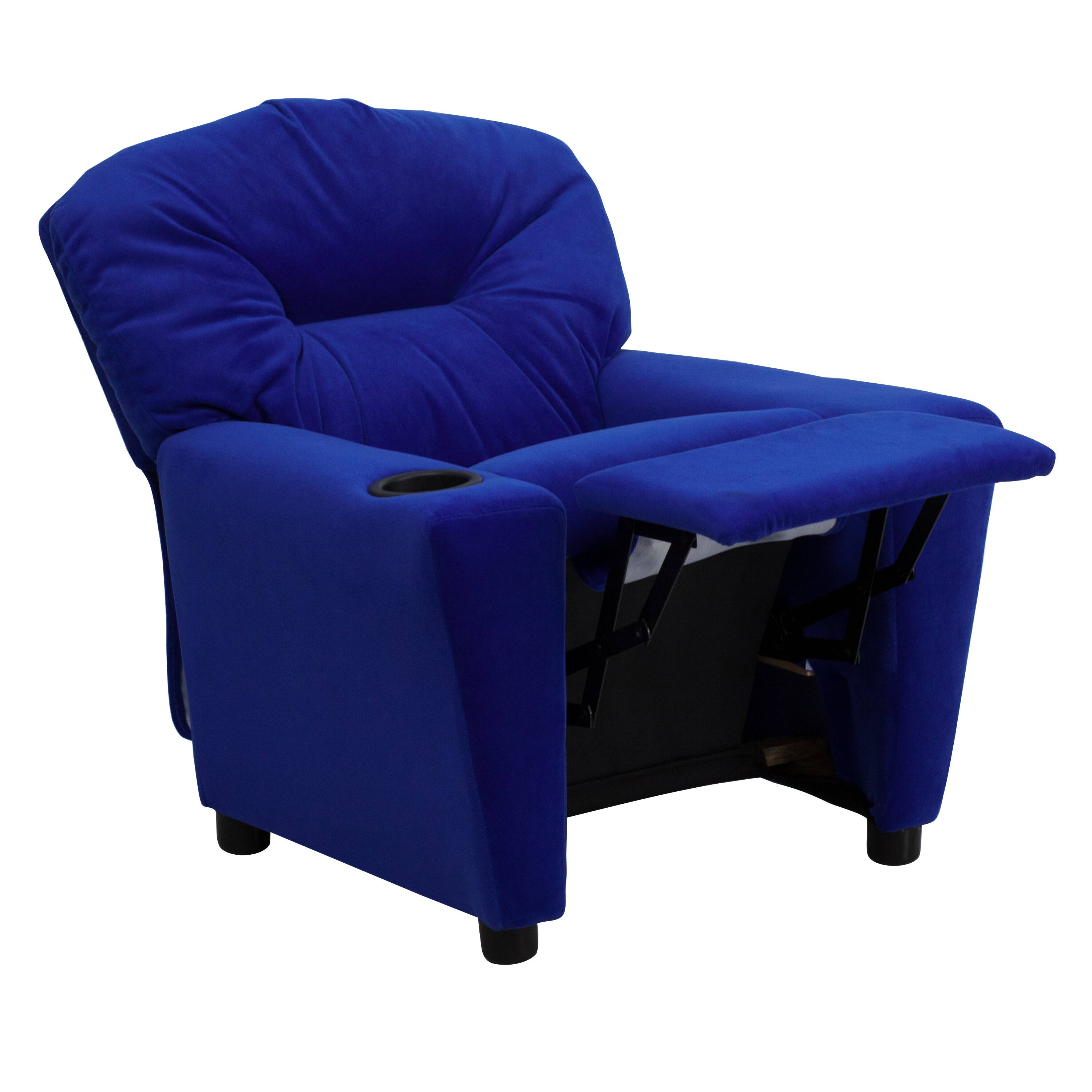 Alt View 7. Emma + Oliver - Contemporary Kids Recliner with Cup Holder - Blue Microfiber.