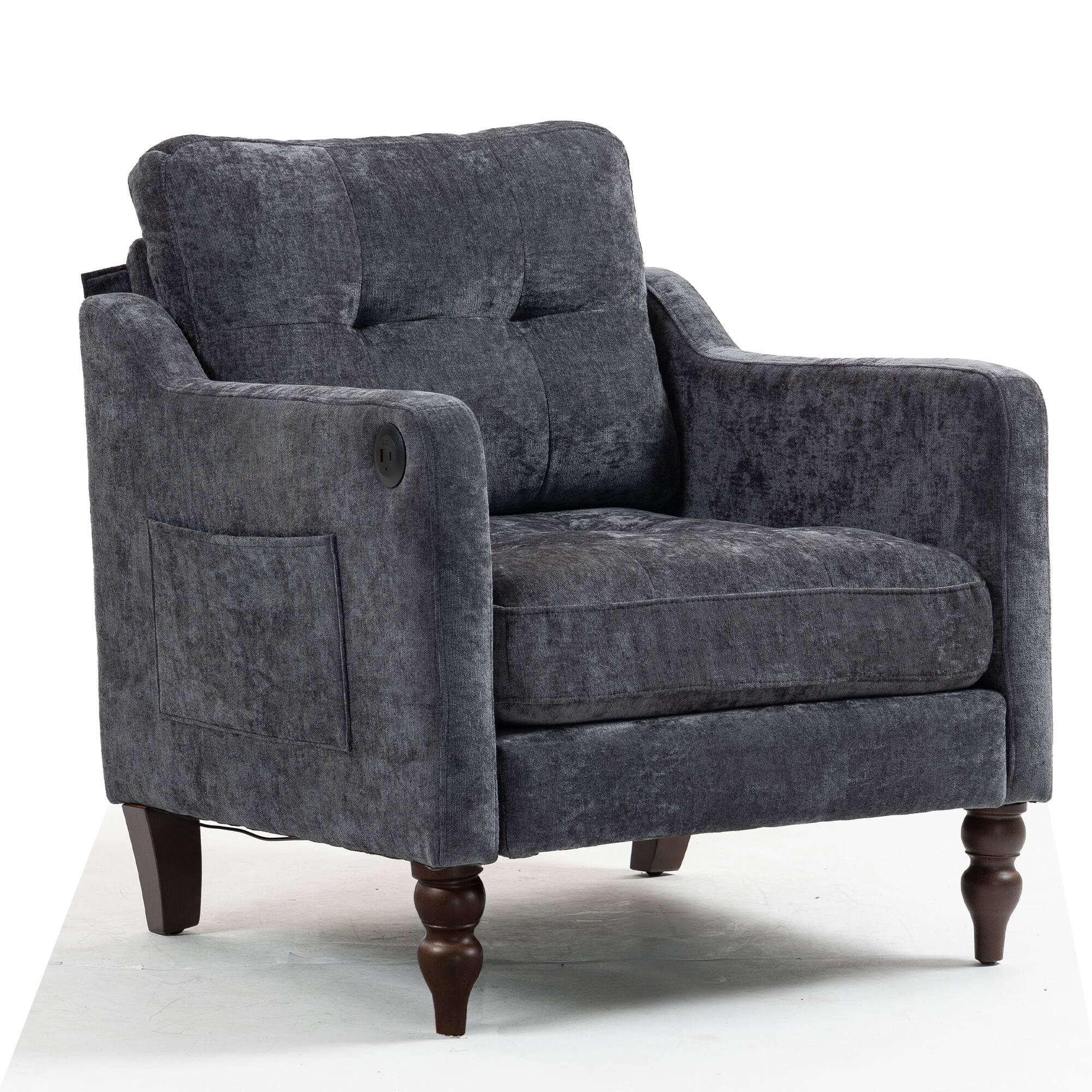 Alt View 5. APRILSOUL - Accent Comfy Chenille Chair Comfy Upholstered Arm Chair Storage for Living Room Bedroom - GREY.