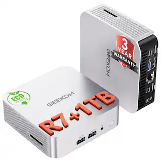 GEEKOM - A6 Mini PC, AMD Ryzen 7 6800H, 16GB DDR5 RAM& 1TB M.2 2280 NVMe Gen4*4 SSD, Windows 11 Pro Pre-installed - Silver+Black
