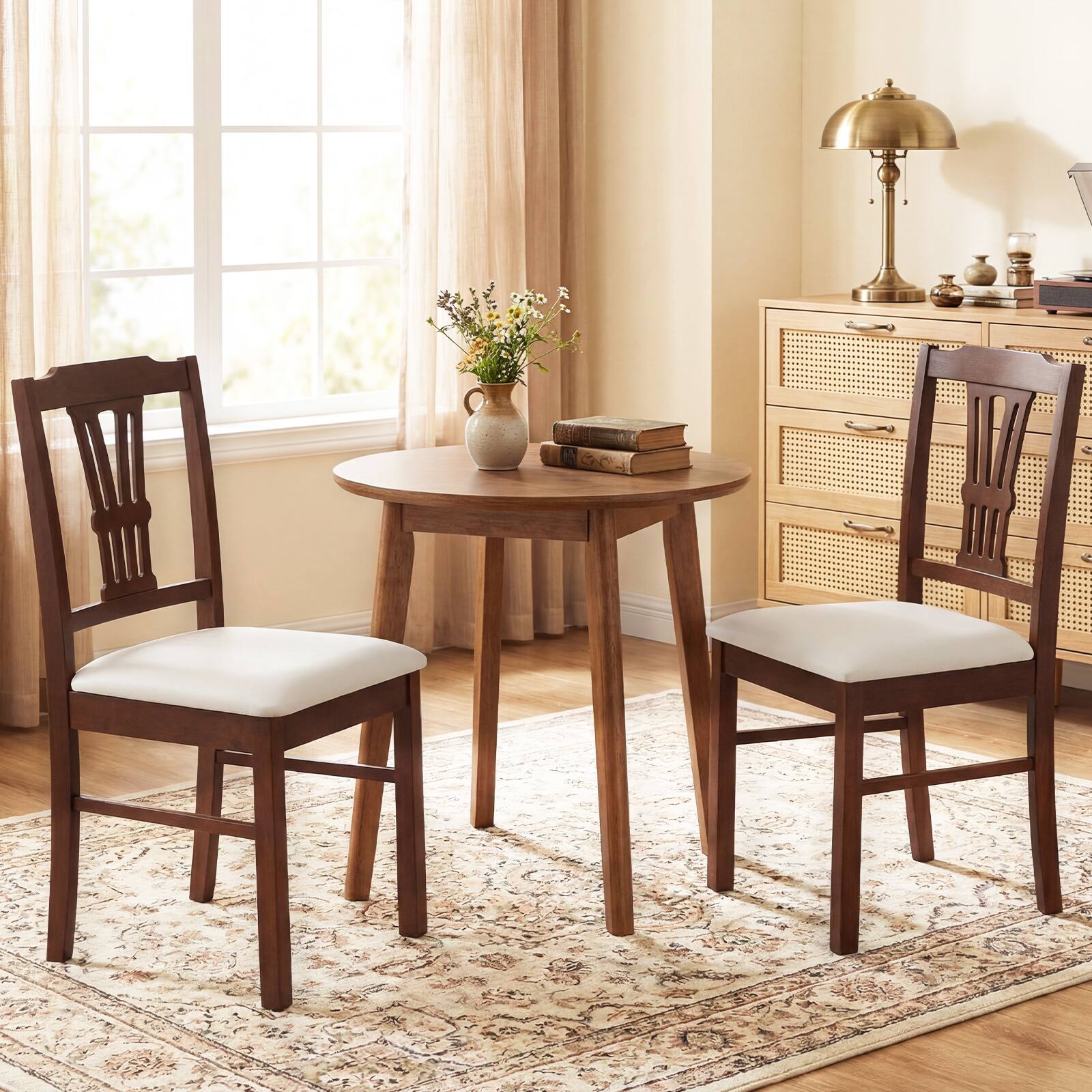 Alt View 3. Gymax - Gymax Wooden Dining Chairs Set of 4 w/Rubber Wood Frame Hollowed Backrest for Kitchen Brown - Brown.
