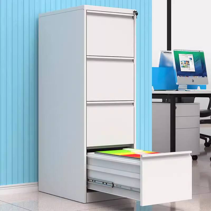 Angle. Spaco - 4-Drawer Steel Narrow File Cabinet, Locking Legal Size - White.