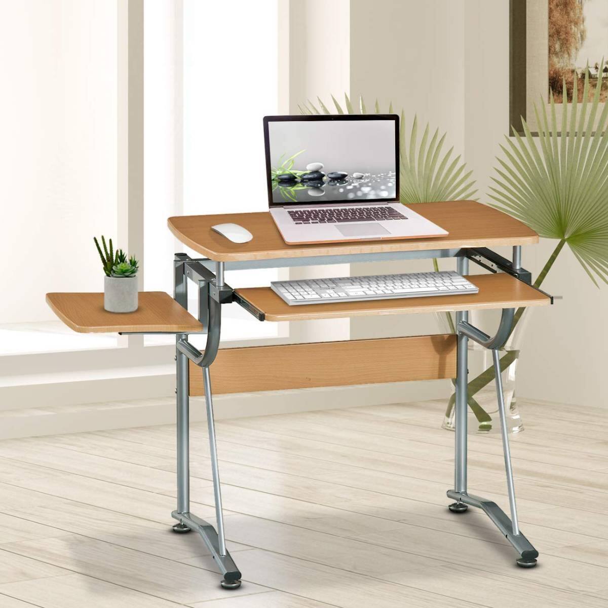 Angle. SlickBlue - Compact Contemporary Computer Desk for Home Office or Study - Light Cherry.