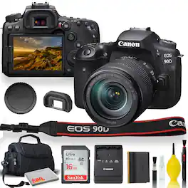 Canon - EOS 90D DSLR Camera with 18-135mm Lens With Padded Case, Memory Card, and More - Starter Bundle Set (International - Black
