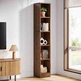 Tribesigns - Corner Bookshelf with Solid Wood Construction and Book and Decor Display for Home Office and Bedroom - Brown