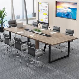 Tribesigns - 94.5-Inch Conference Table with Cable Grommets and Metal Frame for Office Meetings or Training - Light Mocha Brown