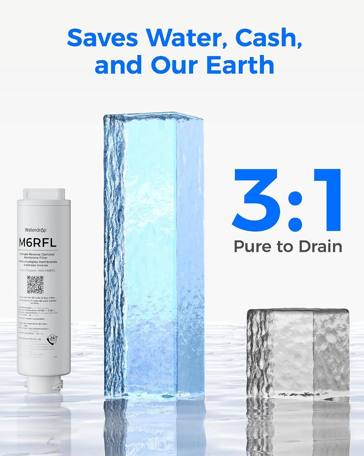 Saves Water, Cash, and Our Earth  
Waterdrop M6RFL  
Multiple Reverse Osmosis Membrane Filter  
Model: WO-MKAE  
3:1 Pure to Drain