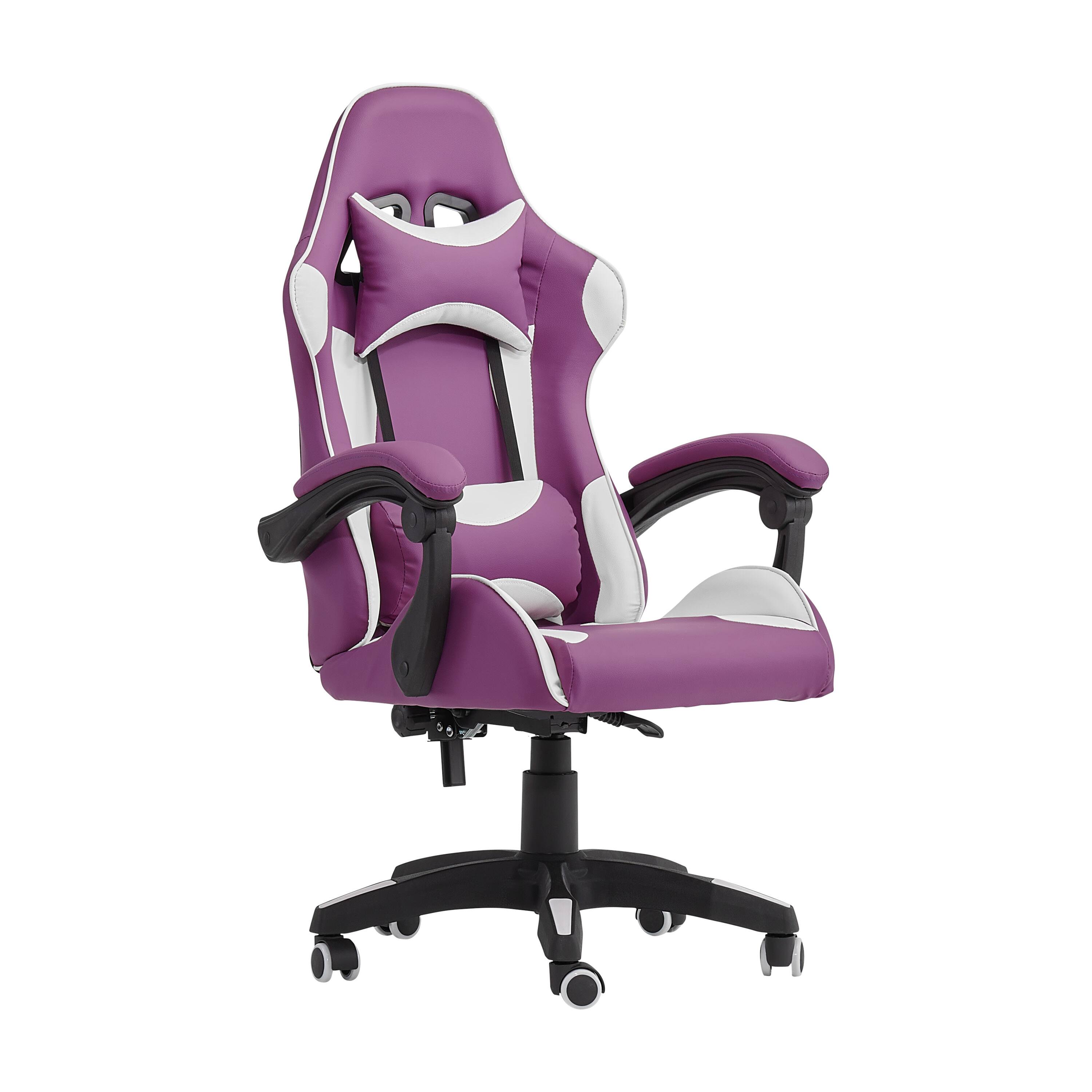 Angle. CorLiving - Ravagers Gaming Chair - Purple and White.