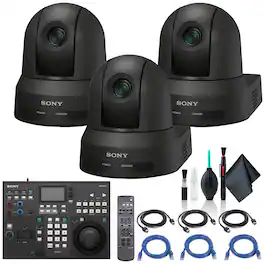 3x Sony SRG-X40UH PTZ Camera + RM-IP500/1 Remote Controller + Cables - Black