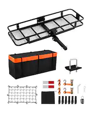 Front. VEVOR - 60" x 20" x 6", Hitch Cargo Carrier, 500 lbs Capacity Hitch Cargo Carrier with Cargo Net & Waterproof Cargo Bag - Black.
