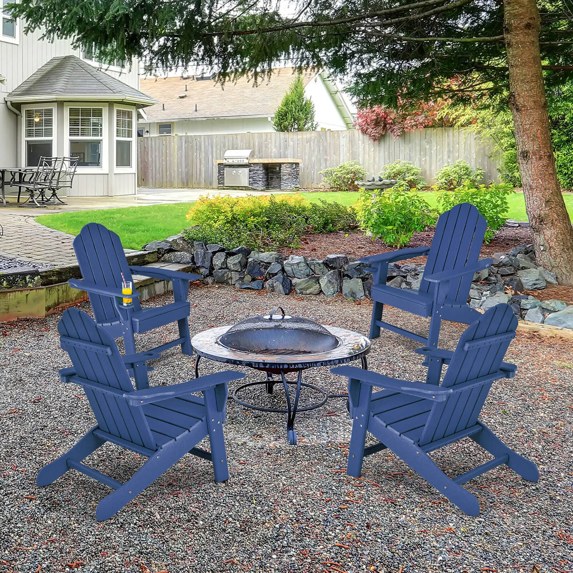 Angle. Costway - 4 PCS Patio Adirondack Chair Weather Resistant Garden Deck with Cup Holder - Navy.
