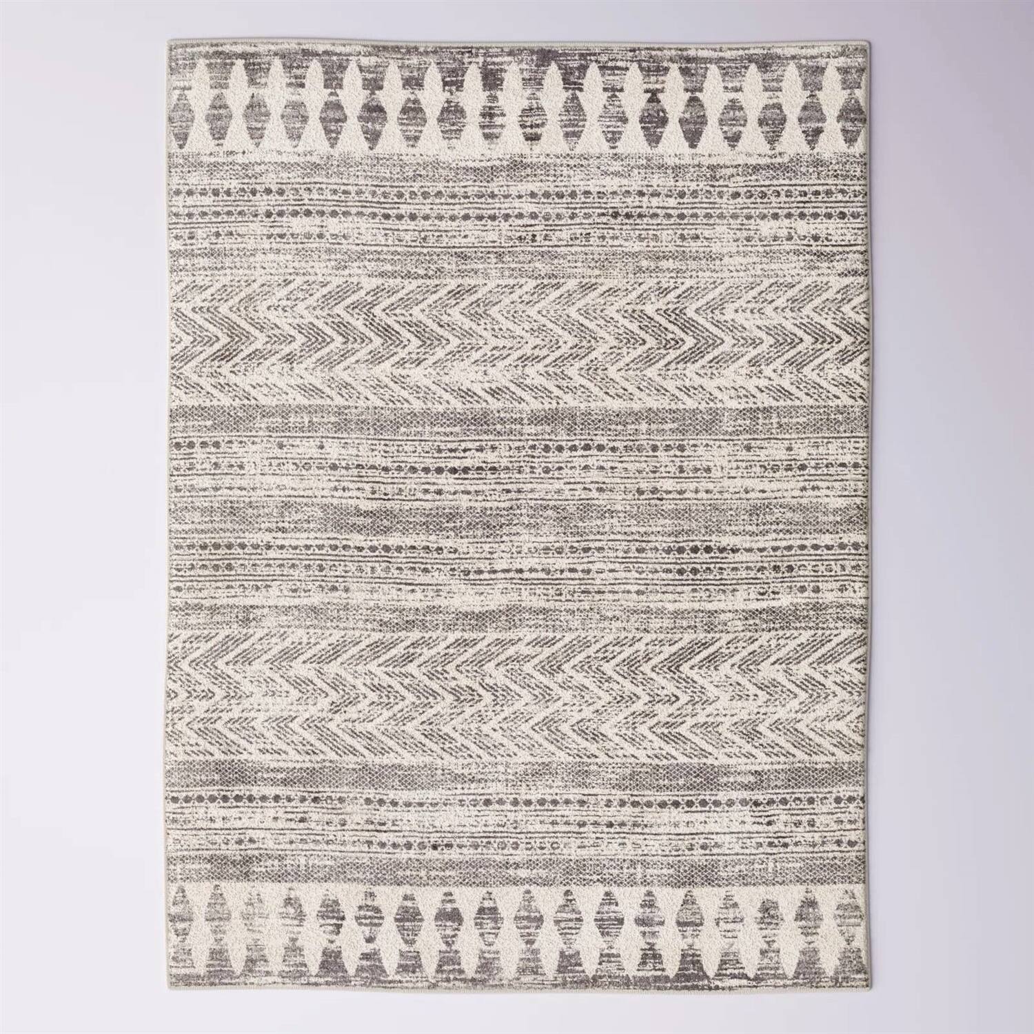 Angle. Hivvago - 8-ft. x 10-ft. Grey Ivory Chevron Stripe Geometric Boho Style Area Rug - Grey,Ivory.