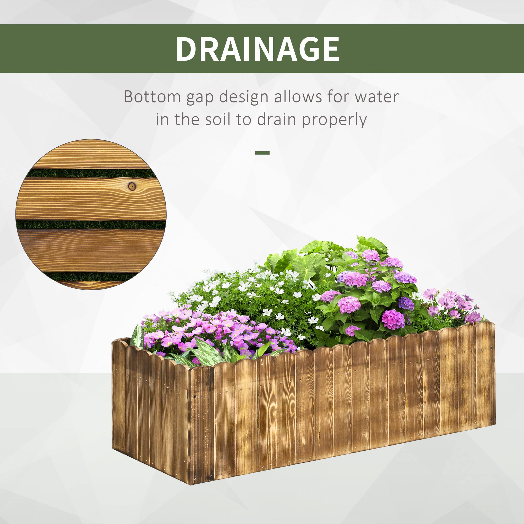 **DRAINAGE**

Bottom gap design allows for water in the soil to drain properly.